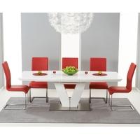 Mark Harris Malibu White High Gloss Extending Dining Set with 6 Red Dining Chairs