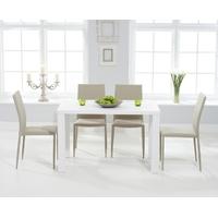 Mark Harris Ava Matt White 120cm Dining Set with 4 Stackable Beige Dining Chairs