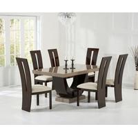 Mark Harris Rivilino Brown Constituted Marble Dining Set with 6 Valencie Brown Dining Chairs