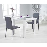 Mark Harris Ava Matt White 80cm Dining Set with 2 Stackable Grey Dining Chairs