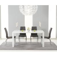 Mark Harris Ava White High Gloss Dining Set 160cm with 4 Grey Carsen Dining Chairs