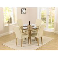 Mark Harris Promo Solid Oak 90cm Round Extending Dining Set with 4 Atlanta Cream Faux Leather Dining Chairs