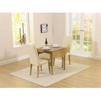 Mark Harris Promo Solid Oak 70cm Rectangular Extending Dining Set with 2 Atlanta Cream Faux Leather Dining Chairs