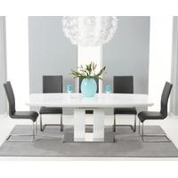 Mark Harris Rossini White High Gloss Extending Dining Set with 6 Grey Malibu Dining Chairs