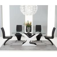Mark Harris Natalie Black and White High Gloss Glass Top Dining Table with 6 Black Hereford Dining Chairs