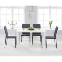 Mark Harris Ava Matt White 120cm Dining Set with 4 Stackable Grey Dining Chairs