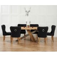 Mark Harris Montana Solid Oak and Metal 180cm Dining Set with 6 Kalim Black Dining chairs