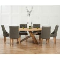 mark harris montana solid oak and metal 180cm dining set with 6 pailin ...