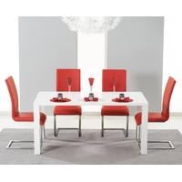 mark harris hereford white high gloss dining set with 4 red malibu din ...