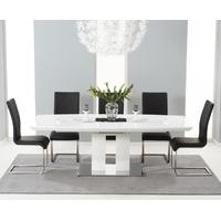 Mark Harris Rossini White High Gloss Extending Dining Set with 6 Black Malibu Dining Chairs