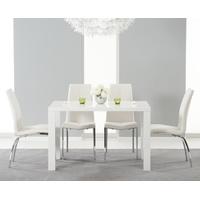 mark harris ava white high gloss dining set 120cm with 4 ivory carsen  ...