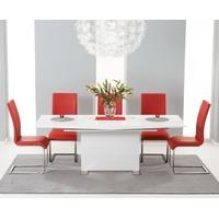 Mark Harris Marila White High Gloss Extending Dining Set with 6 Red Dining Chairs