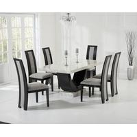 Mark Harris Rivilino Cream and Black Constituted Marble Dining Set with 6 Black Dining Chairs
