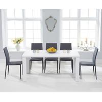 mark harris ava matt white 160cm dining set with 6 stackable grey dini ...