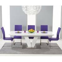 Mark Harris Malibu White High Gloss Extending Dining Set with 6 Purple Dining Chairs