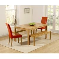 Mark Harris Promo Solid Oak 150cm Dining Set with 2 Atlanta Red Faux Leather Dining Chairs and 2 Benches