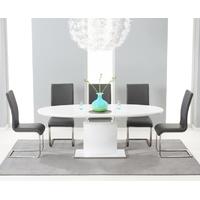 Mark Harris Seville White High Gloss Extending Dining Set with 6 Grey Malibu Dining Chairs