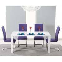Mark Harris Hereford White High Gloss Dining Set with 4 Purple Malibu Dining Chairs