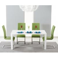 Mark Harris Hereford White High Gloss Dining Set with 4 Green Malibu Dining Chairs
