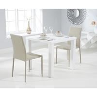 Mark Harris Ava Matt White 80cm Dining Set with 2 Stackable Beige Dining Chairs