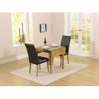 Mark Harris Promo Solid Oak 70cm Rectangular Extending Dining Set with 2 Atlanta Black Faux Leather Dining Chairs
