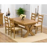 Mark Harris Avignon Solid Oak 160cm Extending Dining Set with 4 Valencia Cream Dining Chairs