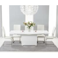 Mark Harris Marila White High Gloss Extending Dining Set with 6 Ivory Dining Chairs