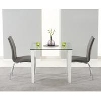 Mark Harris Melrose Clear Glass Top Dining Set with 2 Grey Carsen Dining Chairs