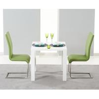 Mark Harris Hereford White High Gloss Dining Set with 2 Green Malibu Dining Chairs