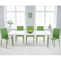 Mark Harris Ava White High Gloss 180cm Dining Set with 6 Stackable Green Dining Chairs