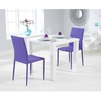 Mark Harris Ava Matt White 80cm Dining Set with 2 Stackable Purple Dining Chairs