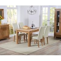Mark Harris Cambridge Solid Oak 130cm Extending Dining Set with 4 Atlanta Cream Bycast Leather Dining Chairs