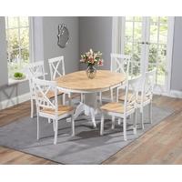 Mark Harris Elstree Oak and White 100cm Round Extending Dining Set with 6 Dining Chairs