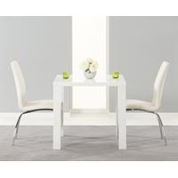 Mark Harris Ava White High Gloss Dining Set 80cm with 2 Ivory Carsen Dining Chairs