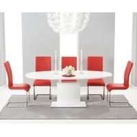Mark Harris Seville White High Gloss Extending Dining Set with 6 Red Malibu Dining Chairs