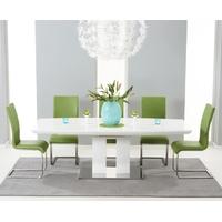 Mark Harris Rossini White High Gloss Extending Dining Set with 6 Green Malibu Dining Chairs