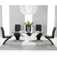 Mark Harris Natalie White High Gloss Glass Top Dining Set with 6 Black Hereford Dining Chairs
