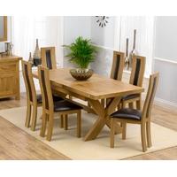 Mark Harris Avignon Solid Oak 160cm Extending Dining Set with 6 Havana Brown Dining Chairs