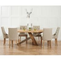 Mark Harris Montana Solid Oak and Metal 225cm Dining Set with 6 Pailin Beige Dining chairs