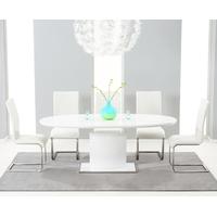 Mark Harris Seville White High Gloss Extending Dining Set with 6 White Malibu Dining Chairs