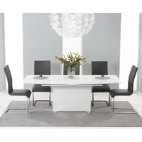 Mark Harris Marila White High Gloss Extending Dining Set with 6 Grey Dining Chairs