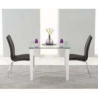 Mark Harris Melrose Clear Glass Top Dining Set with 2 Black Carsen Dining Chairs
