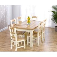 Mark Harris Windsor Painted Cream with Natural Ash Top 150cm Dining Set with 6 Dining Chairs