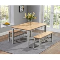 mark harris chichester oak and grey 150cm dining set with 2 benches