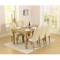 Mark Harris Promo Solid Oak 150cm Dining Set with 6 Atlanta Cream Faux Leather Dining Chairs