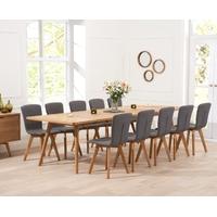 Mark Harris Tribeca Oak 200cm Extending Dining Set with 10 Charcoal Dining Chairs