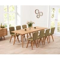 Mark Harris Tribeca Oak 200cm Extending Dining Set with 8 Green Dining Chairs