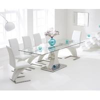 Mark Harris Amber 160cm Glass Extending Dining Set with 6 Hereford Z White Dining Chiars