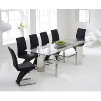 Mark Harris Millicent 160cm Glass Extending Dining Set with 6 Hereford Z Black Dining Chairs