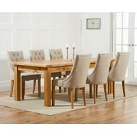 Mark Harris Rustique Solid Oak 220cm Extending Dining Set with 6 Pailin Beige Dining Chairs